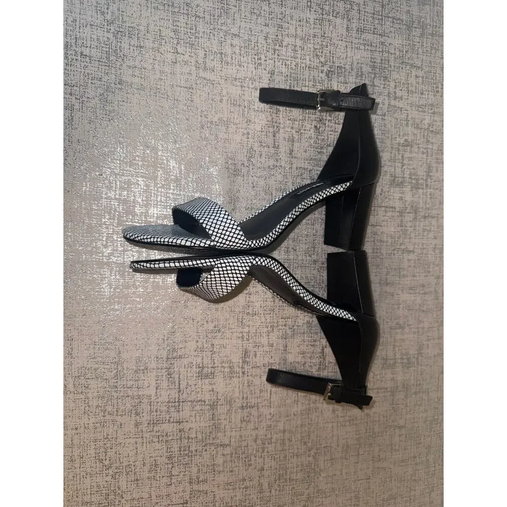 Nine West Black White Slingback Heels Open Toe Patterned Pumps